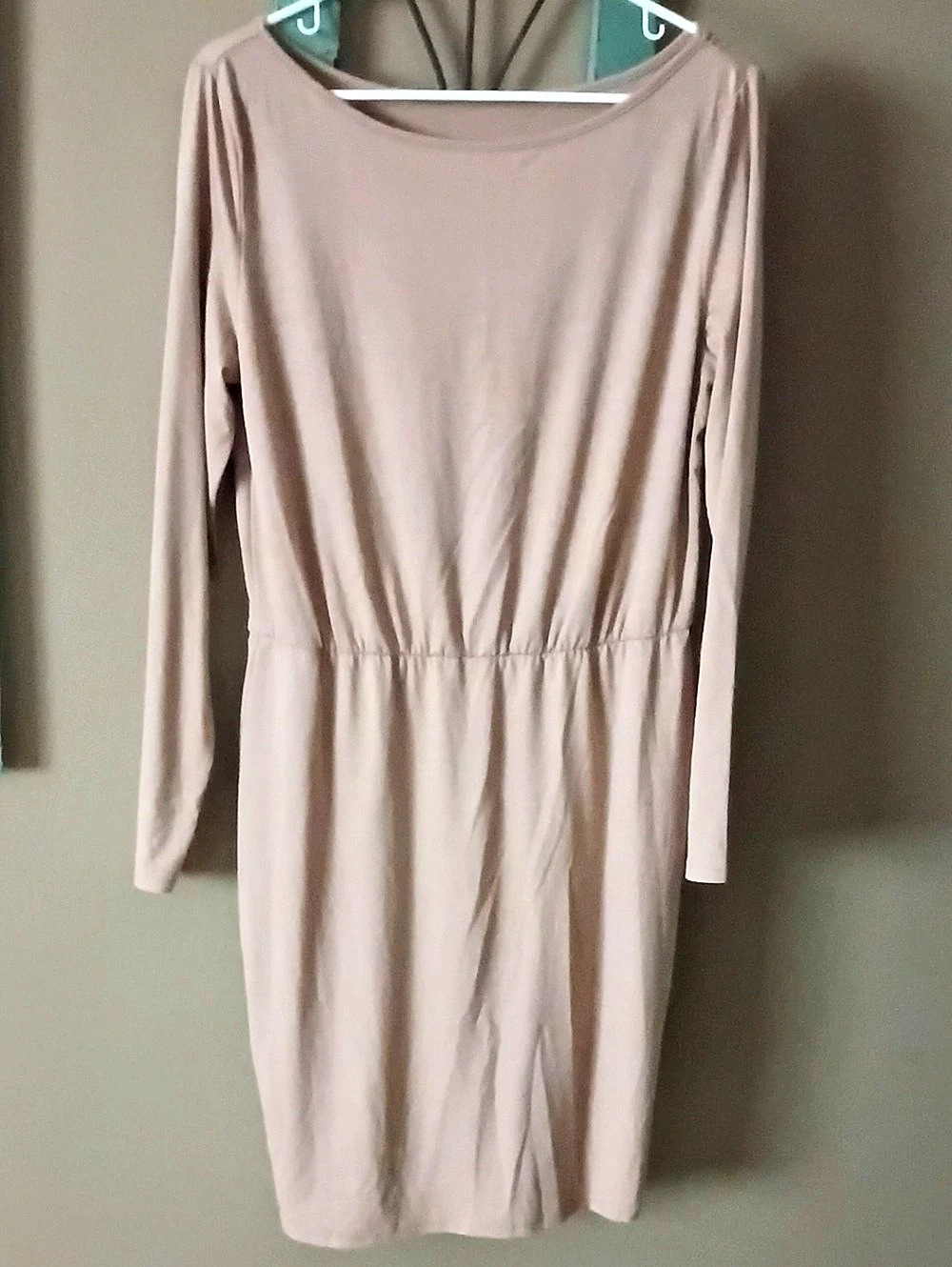 SHEIN Long Sleeve Midi Dress in Tan Size Large